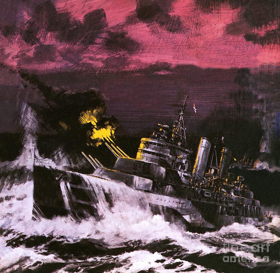 Boat Painting - Hms Belfast In Action by Graham Coton