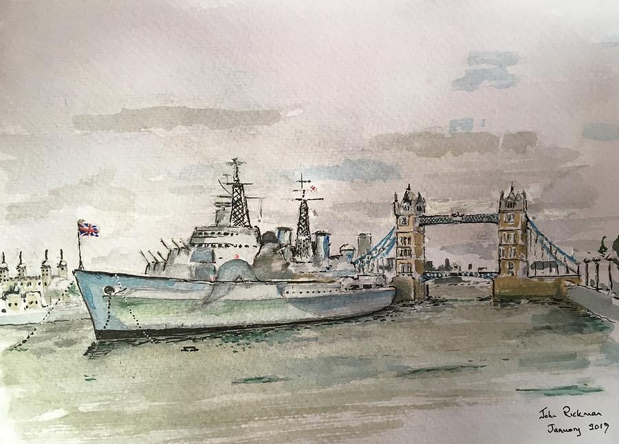 LONDON HMS BELFAST TOWER-BRIDGE LANDSCAPE CANVAS PICTURE PRINT WALL ART #5043