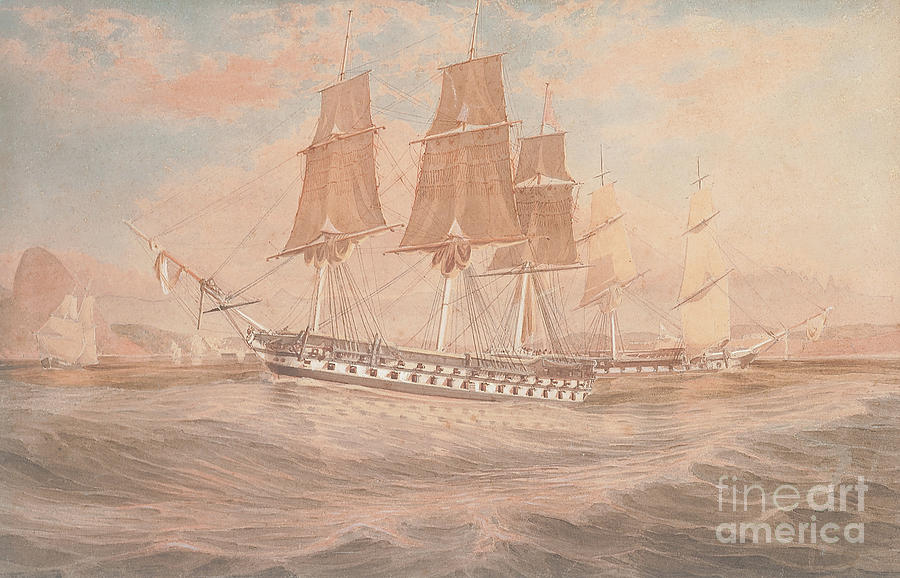 HMS Ganges, and Thetis off Rio de Janeiro Painting by Emeric Essex Vidal