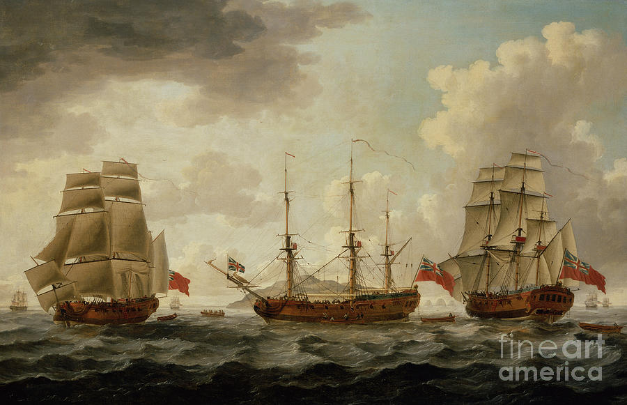 Hms Tyrall In Three Positions Off Antigua, 1764 Painting by John The Younger Cleveley