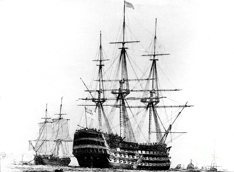 Hms Victory At Portsmouth, 19th Century Drawing by Print Collector