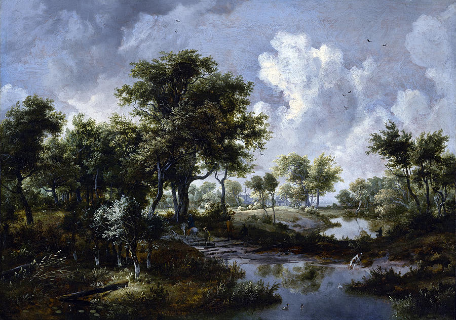 Dog Painting - A Wooded Landscape, 1667 by Meindert Hobbema