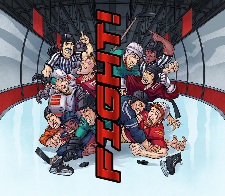 Winter Digital Art - Hockey Fight Background by Flyland Designs