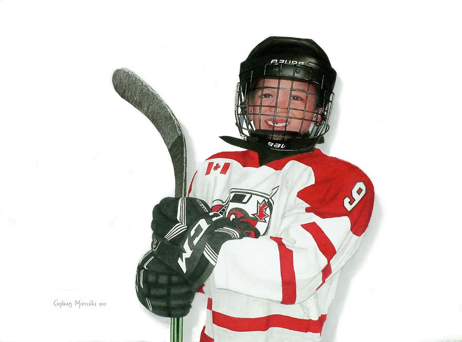 Hockey is my Game, Callum age 9 Painting by Conrad Mieschke Hockey is my Game, Callum age 9 Painting by Conrad Mieschke