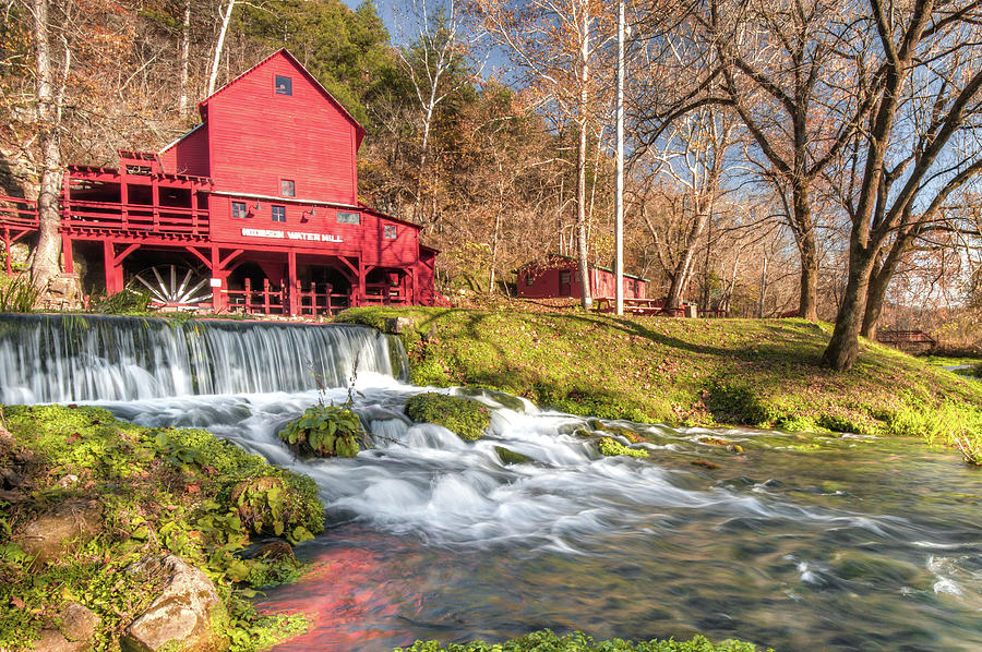 Hodgson Water Mill and Bryant Creek Waterfall - Rural Farmhouse Photograph by Gregory Ballos