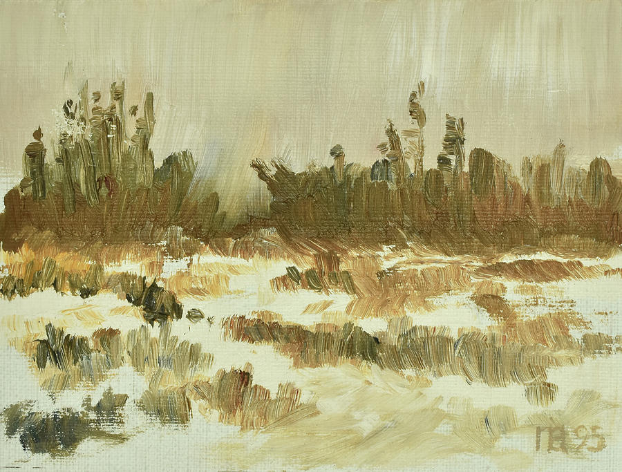 Landscape Painting - Hoestdimma oever Saelen  Autumn mist over Saelen 2 of 5_clean_70x90 cm by Marica Ohlsson
