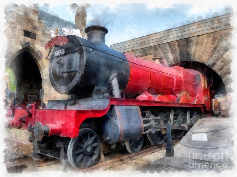 Hogwarts Express Harry Potter Train Watercolor Photograph by Edward Fielding