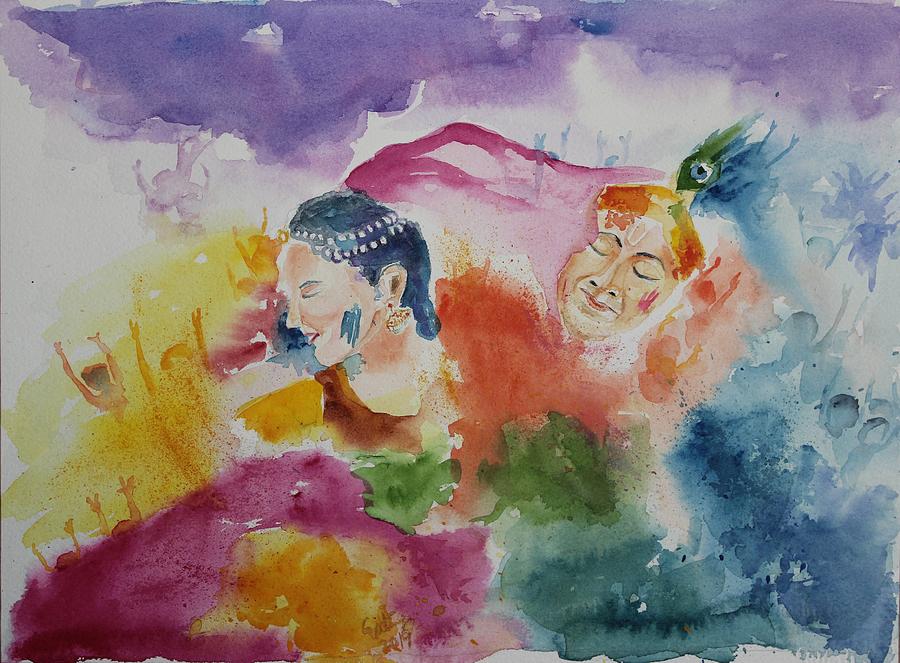 Holi with Radha Krishna Painting by Geeta Yerra