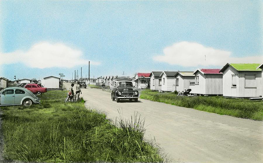 Holiday cabins at Olofsbo beach, Falkenberg Halland  Sweden 1960 Painting by Celestial Images