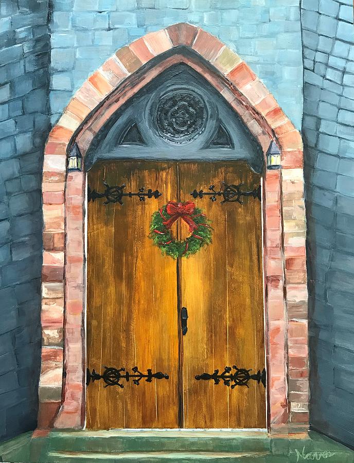 Holiday Church Door Painting by Deborah Naves