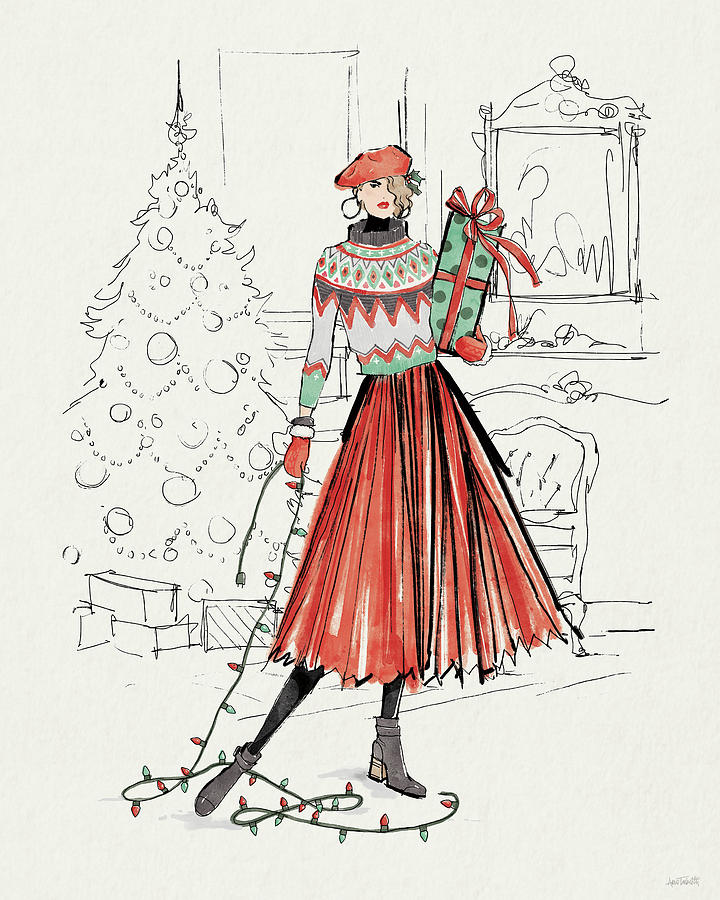Christmas Mixed Media - Holiday Fashionistas II by Anne Tavoletti
