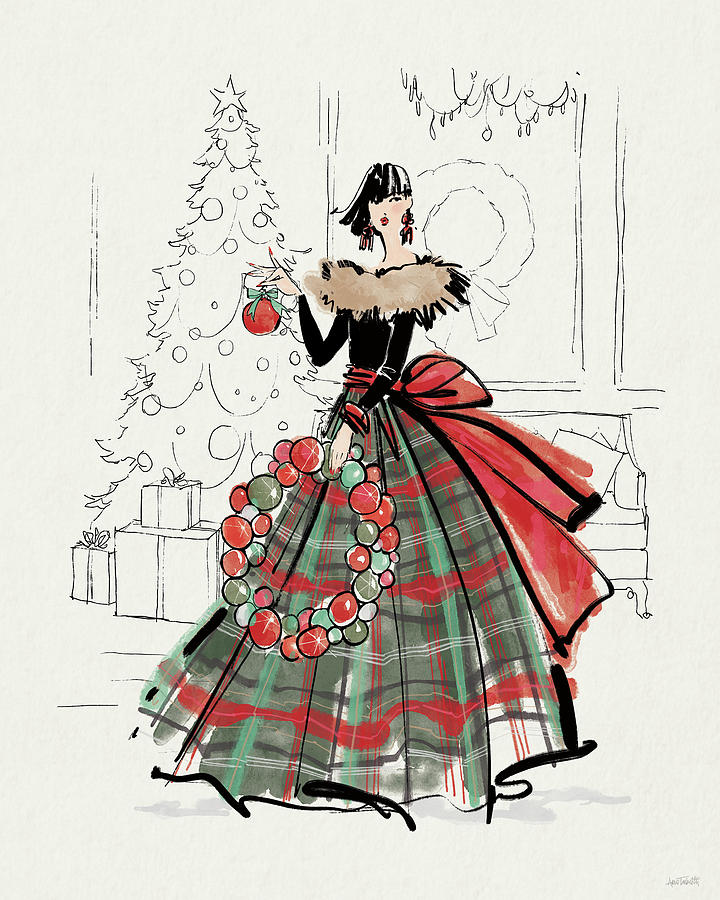 Christmas Mixed Media - Holiday Fashionistas V by Anne Tavoletti