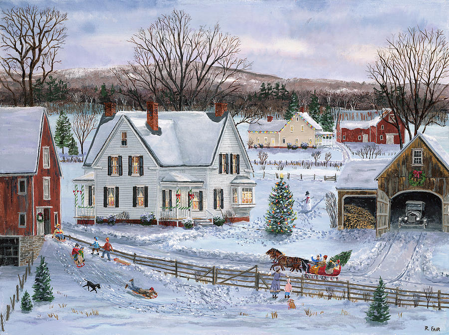 Winter Painting - Holiday Lights by Bob Fair
