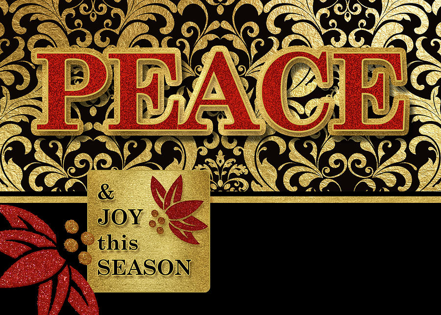 Holiday Peace Theme in Red Gold and Black Digital Art by Doreen Erhardt
