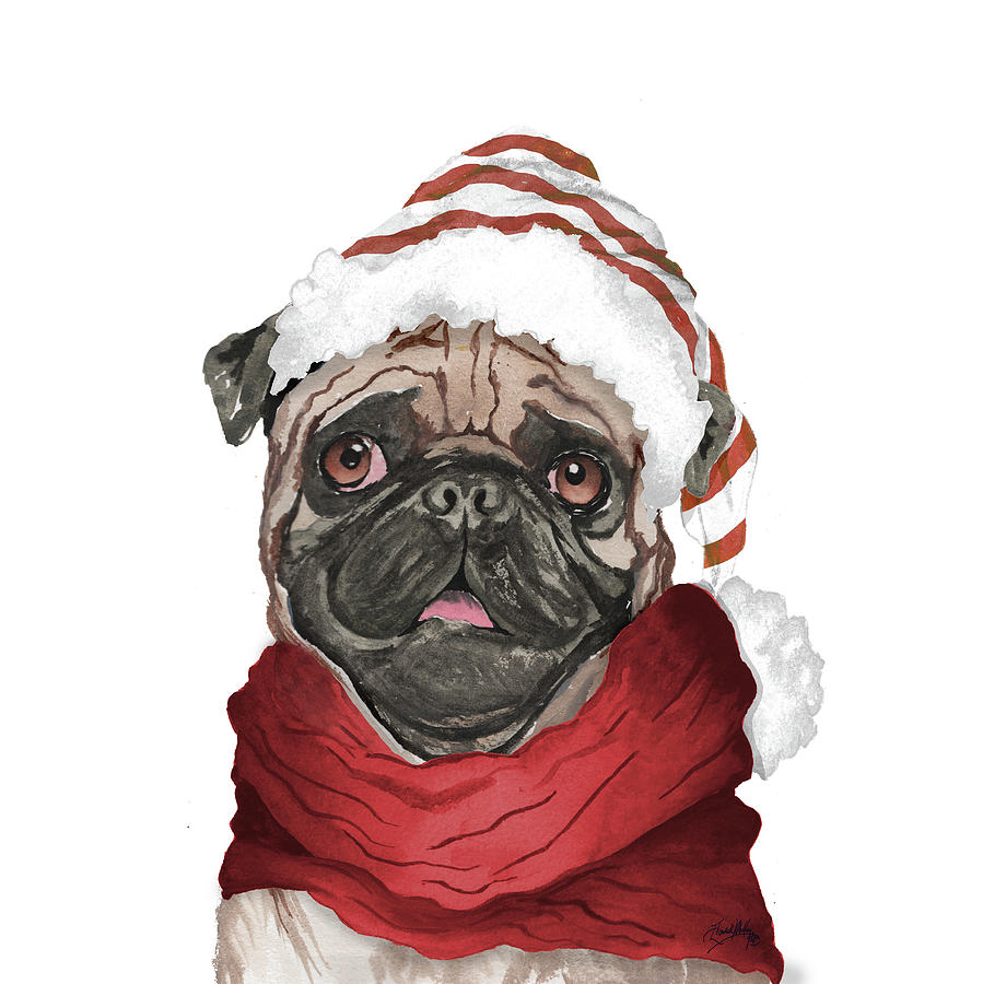 Animal Painting - Holiday Pug by Elizabeth Medley
