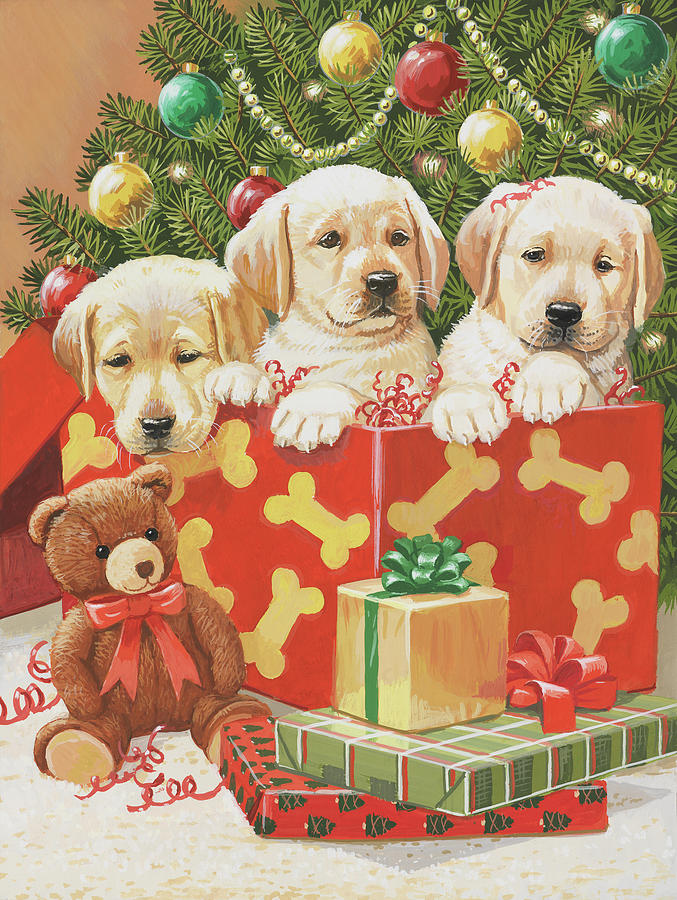 Dog Painting - Holiday Puppies by William Vanderdasson