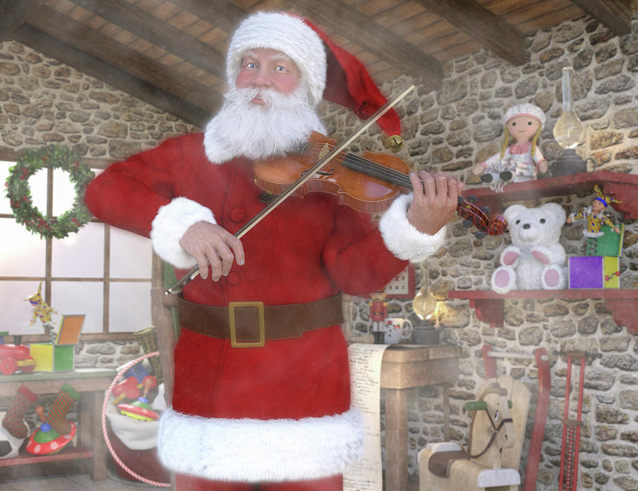 Holiday Santa Playing Violin Digital Art
