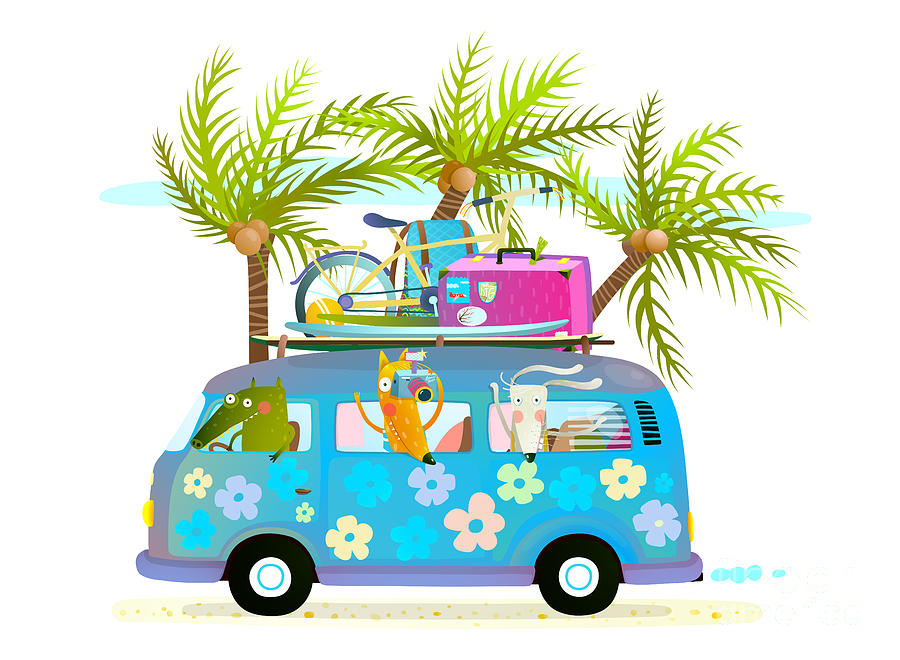 Bus Digital Art - Holiday Summer Bus With Beach Tropical by Popmarleo Bus Digital Art - Holiday Summer Bus With Beach Tropical by Popmarleo