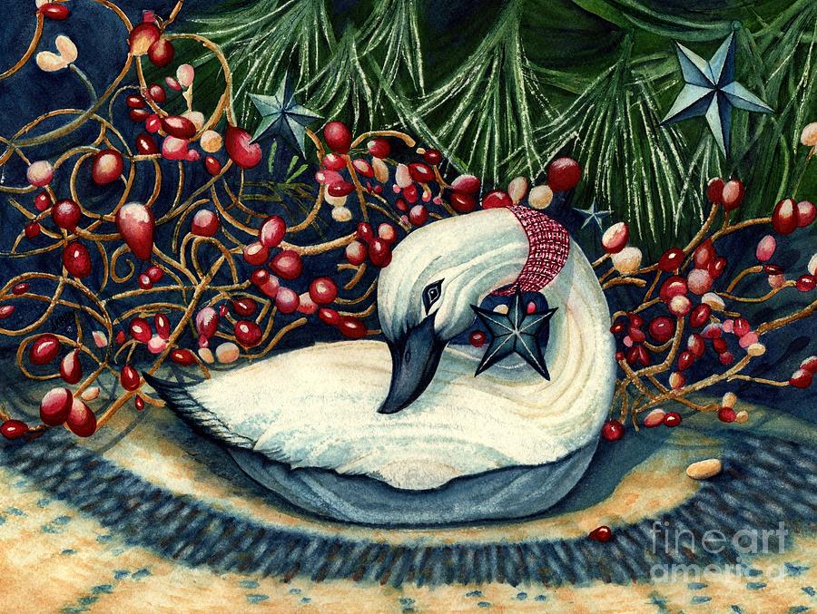Swan Painting - Holiday Swan by Janine Riley