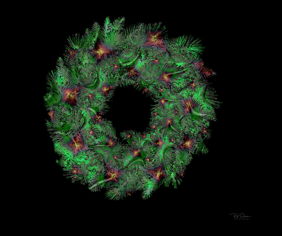 Holiday Wreath Greens Digital Art by Bill Posner