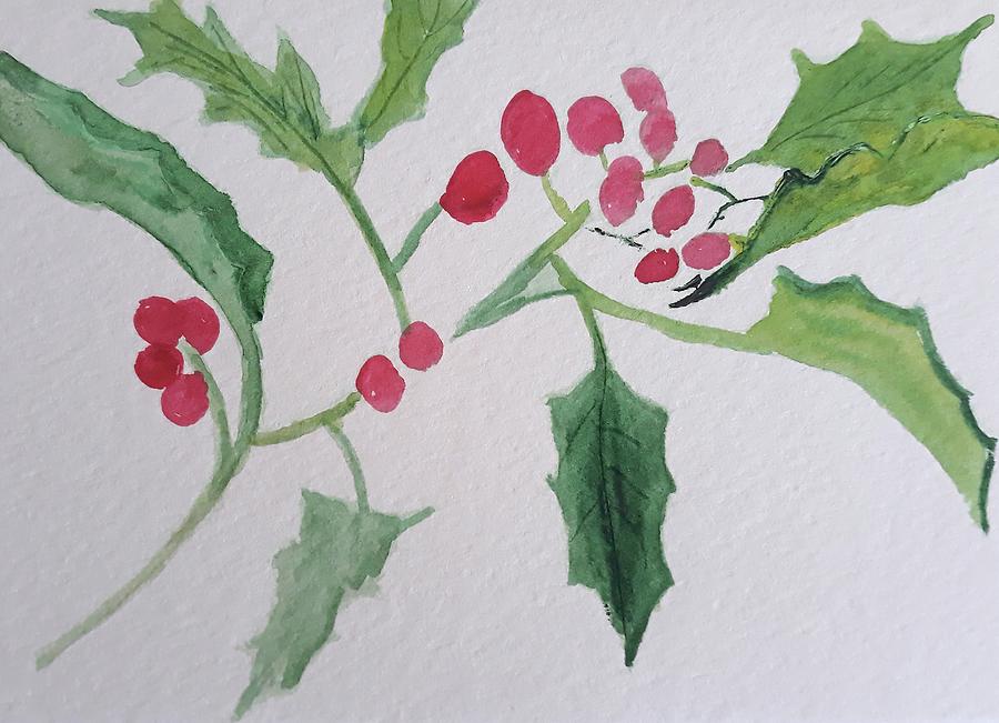 Holly Berries Christmas  Digital Art by Cathy Anderson