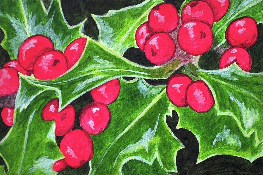 Holly Berries Painting by Jessie Adelmann