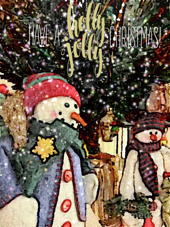 Christmas Digital Art - Holly Jolly Snowman by Jackie MacNair