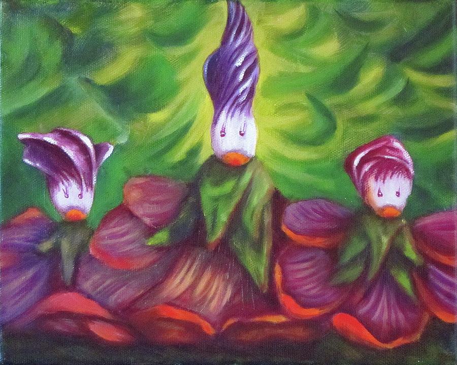 Hollyhock Sisters Painting by Sherry Strong