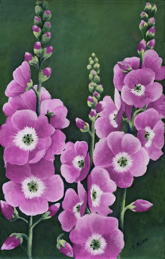 Flower Painting - Hollyhocks In Lilac by Carol J Rupp