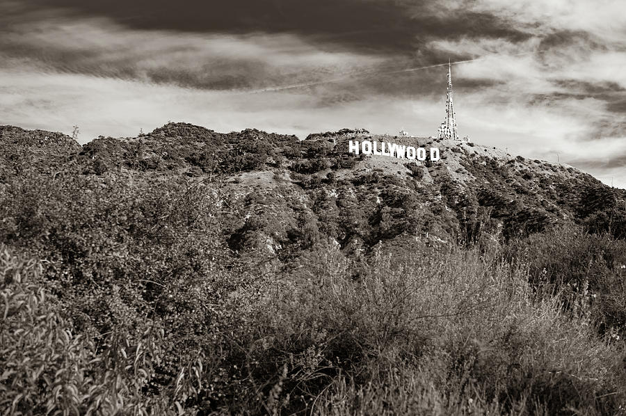 America Photograph - Hollywood California Sign in the Hills - Sepia Edition by Gregory Ballos