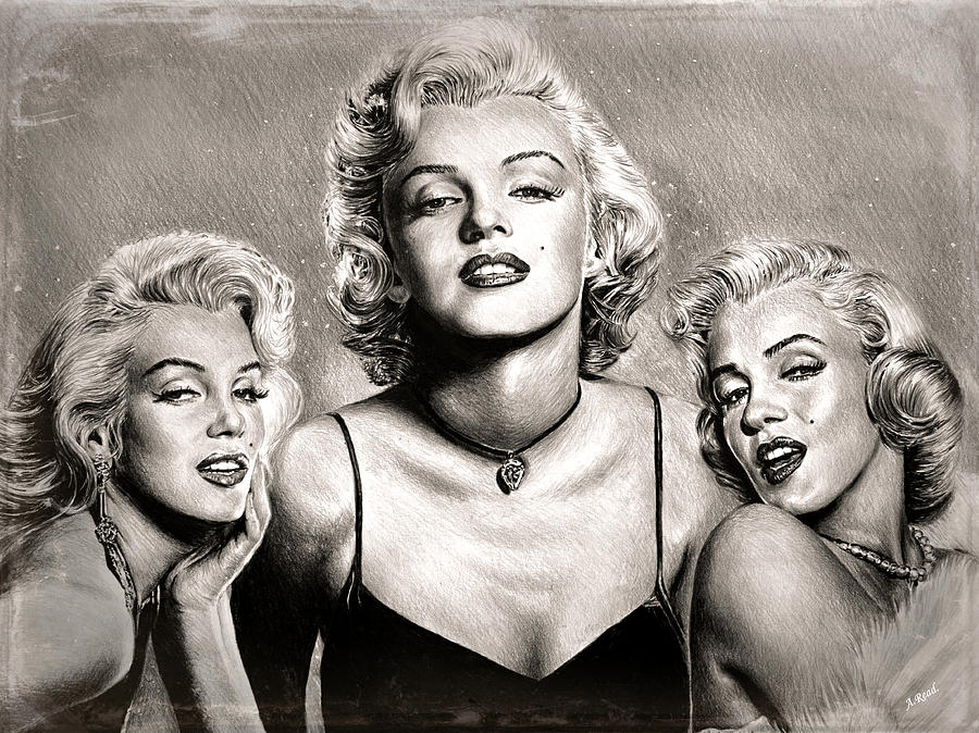 Marilyn Monroe Drawing - Hollywood Legends Marilyn sepia by Andrew Read