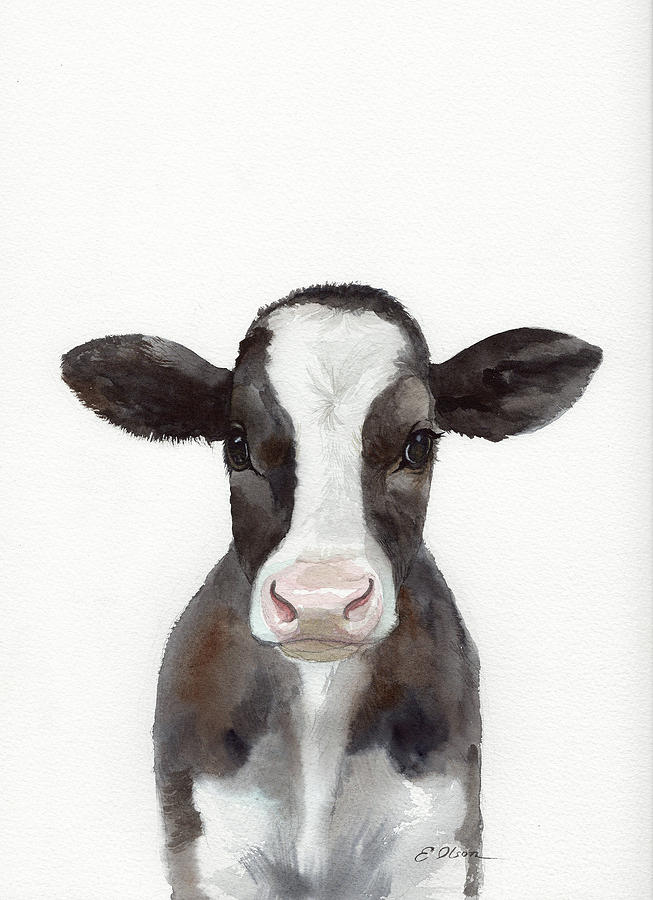 Calf Watercolour Jersey Cow Picture Nursery Art Farmyard 