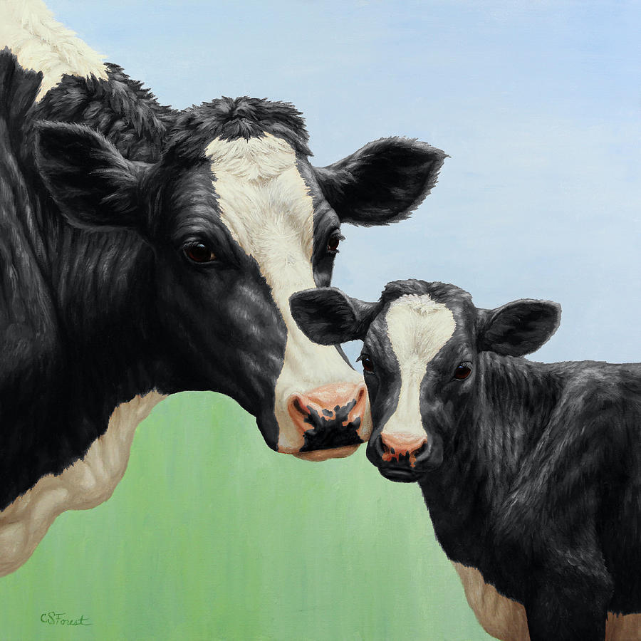 Cow Painting - Holstein Cow and Calf by Crista Forest