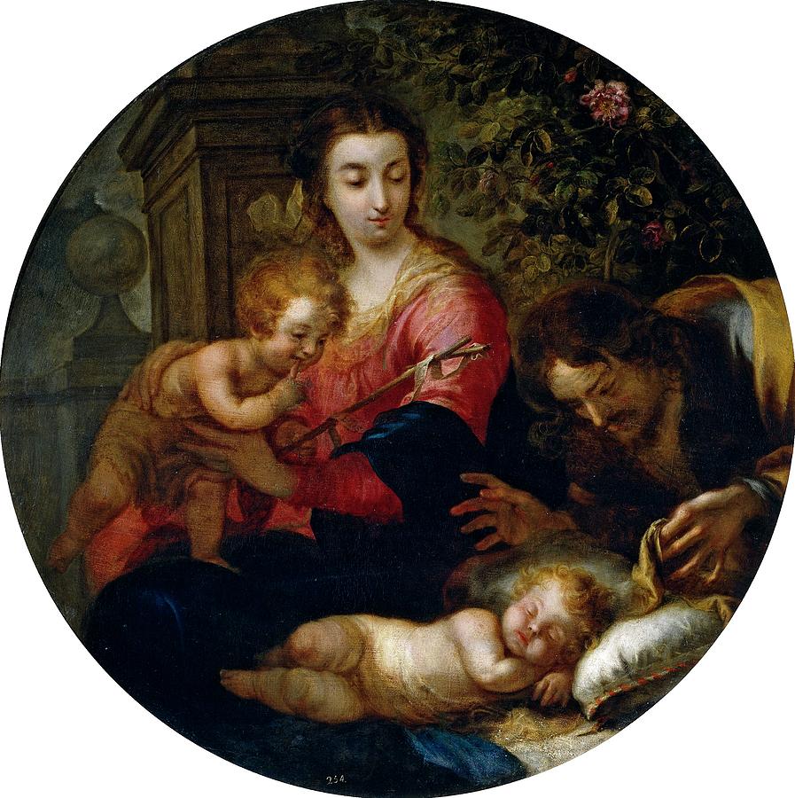 John The Baptist Painting - Holy Family, ca. 1732, Spanish School, Oil on canvas, P00901. by Miguel Jacinto Melendez -1679-1734-