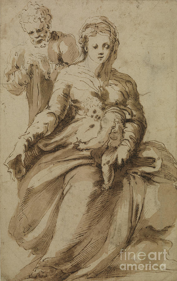 Holy Family, Circa 1637 Drawing by Alonso Berruguete