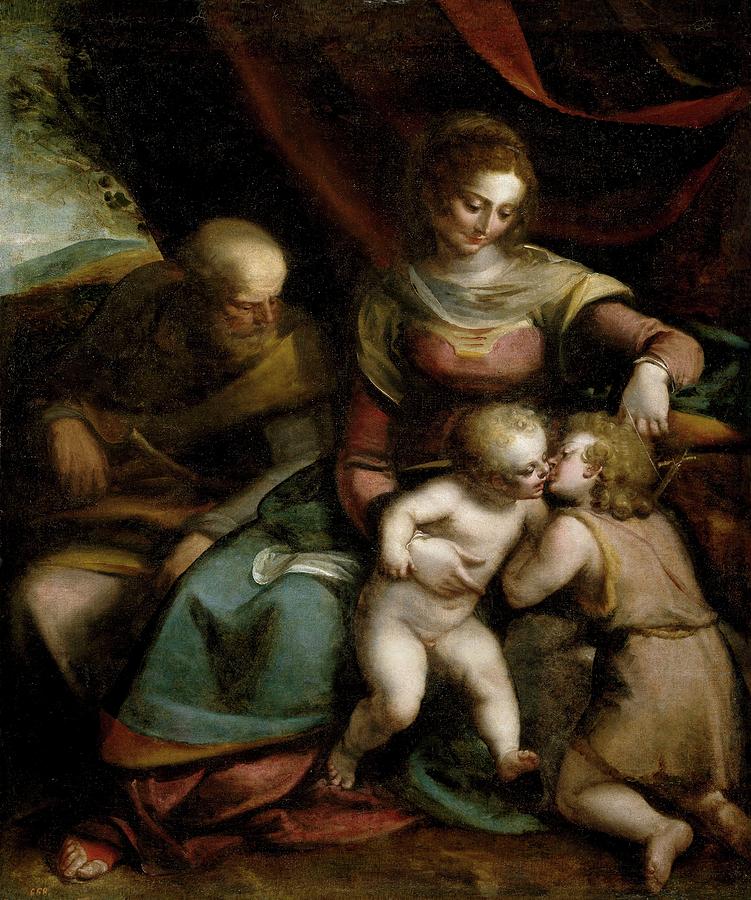 Holy Family, Second half 16th century, Italian School, Canvas, 131 cm x 103 cm,... Painting by Luca Cambiaso -1527-1585-