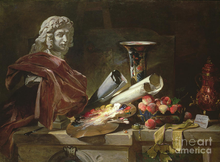 Peach Painting - Homage To Chardin, 1871 by Philippe Rousseau