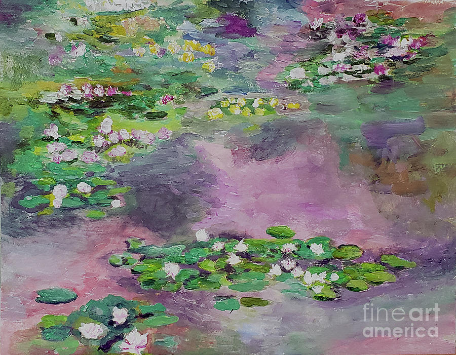 Homage to Monets Lily Pads Painting by Donna Walsh