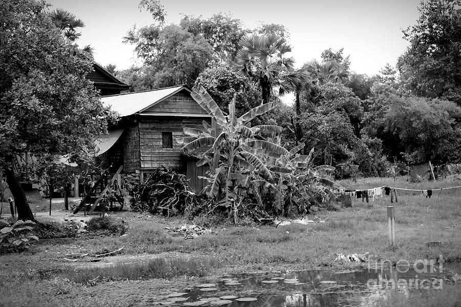 Home Back Roads Cambodia BW Photograph by Chuck Kuhn