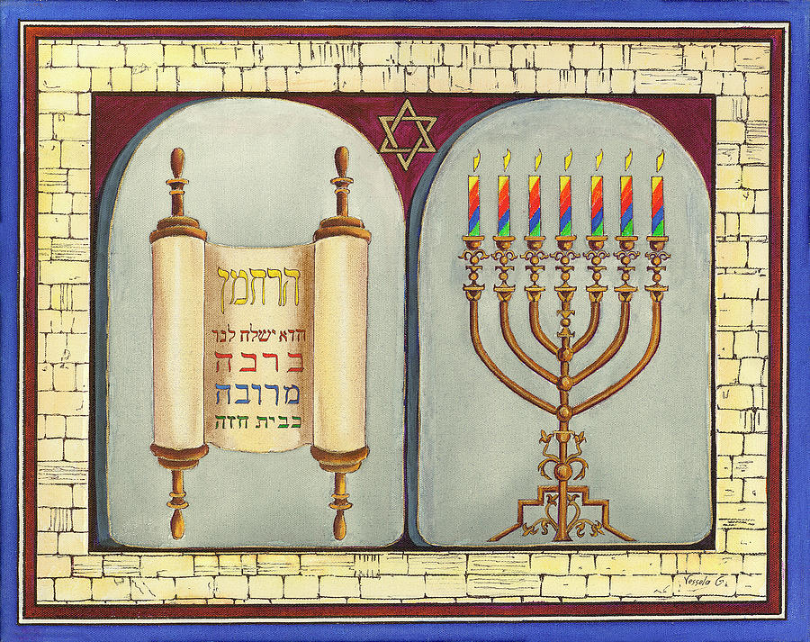 Hanukkah Painting - Home Blessing by Vessela G.