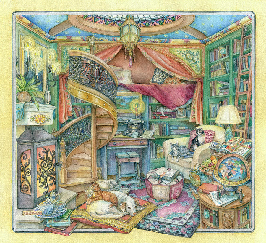 Book Painting - Home Library by Kim Jacobs