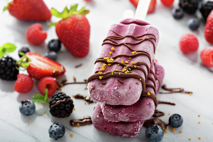 Home-made Berry Ice Lollies Photograph by Elena Veselova