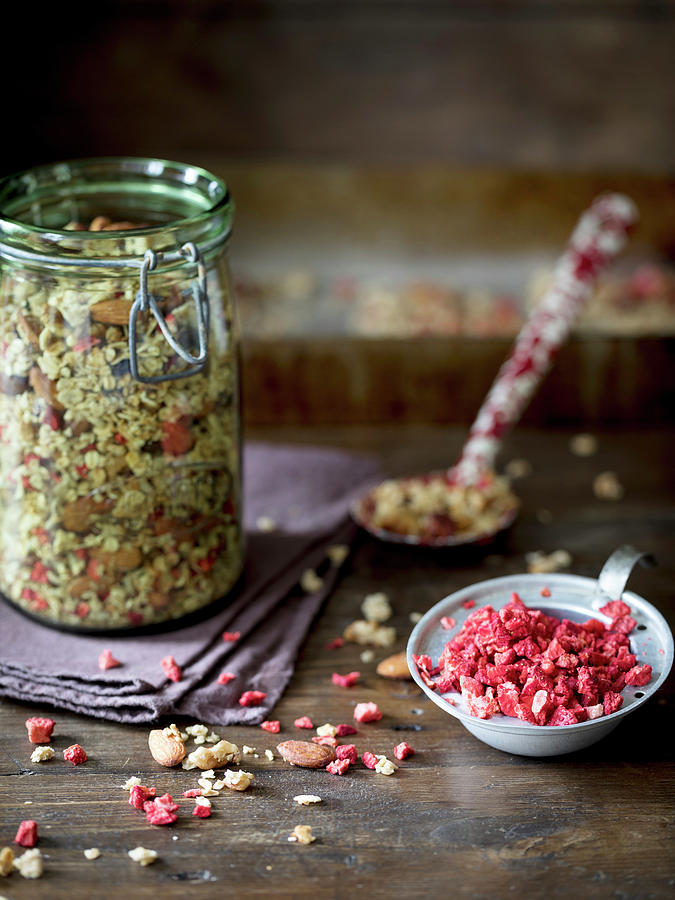 Home Made Granola With Freeze Dried Strawberries Photograph by Joan Ransley