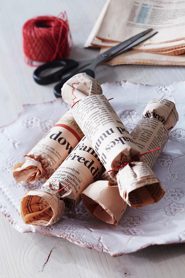 Home-made Newspaper Crackers Photograph by Franziska Taube