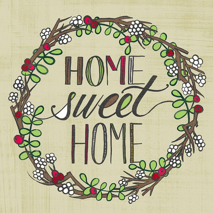 Home Sweet Home Botanical Wreath Painting by Jen Montgomery
