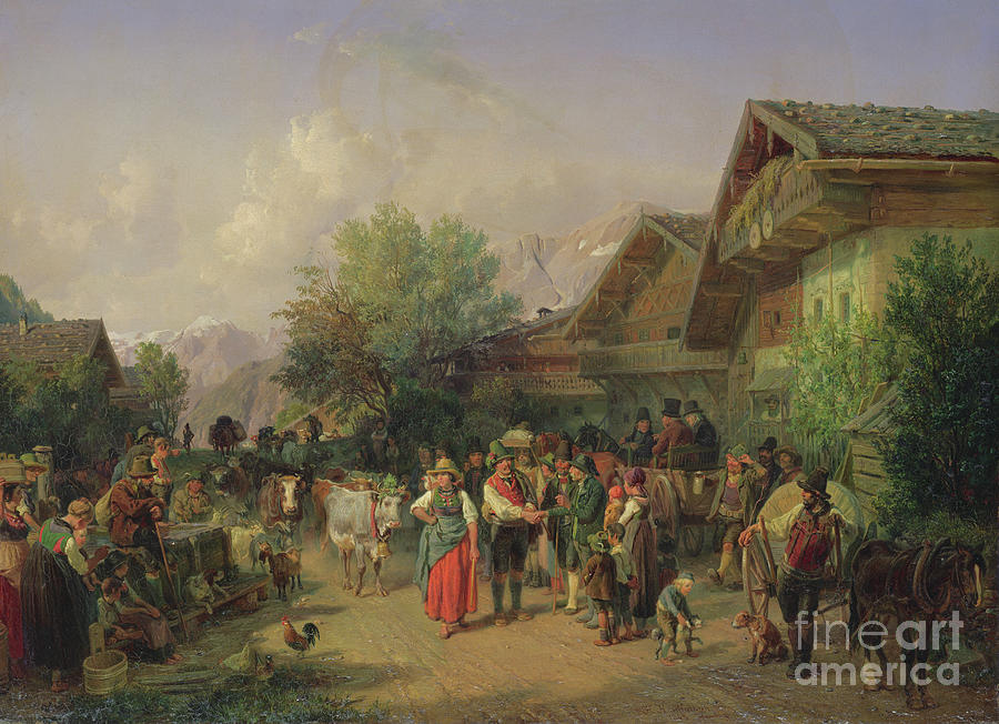 Homecoming From The Alpine Pasture, 1848 Painting by Hermann Kauffmann