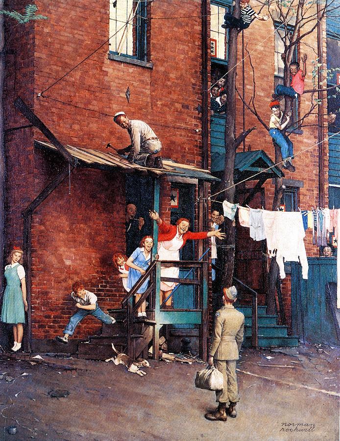 Alley Drawing - Homecoming G.i. by Norman Rockwell