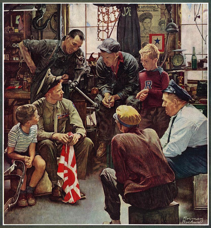 Flags Drawing - Homecoming Marine by Norman Rockwell