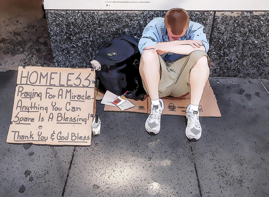 Homeless man Painting by Jeelan Clark