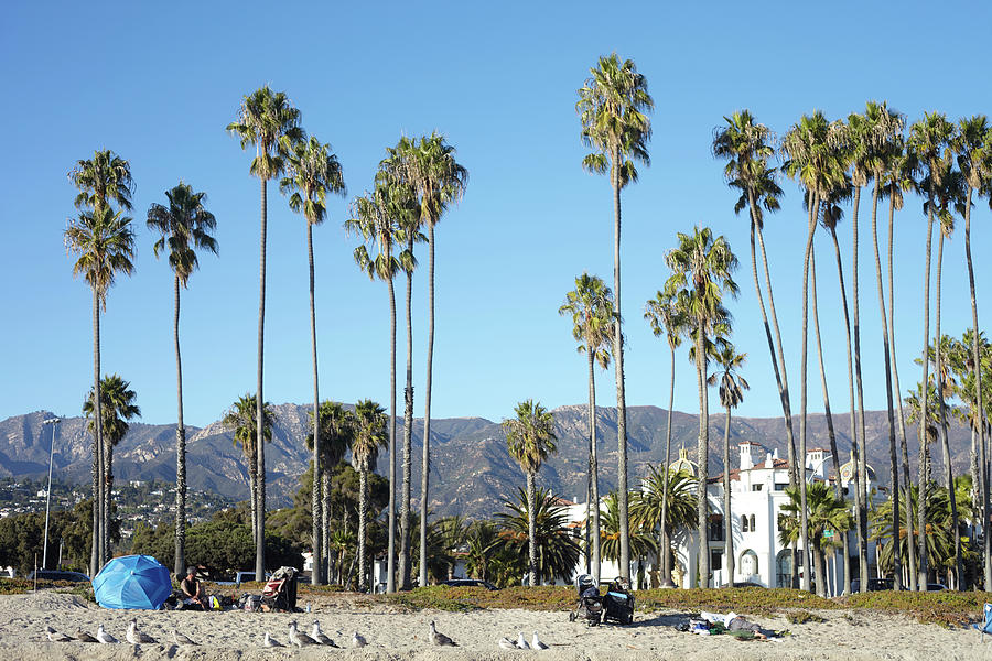 Homeless People On The Beach Against The Backdrop Of The Santa Ynez ...